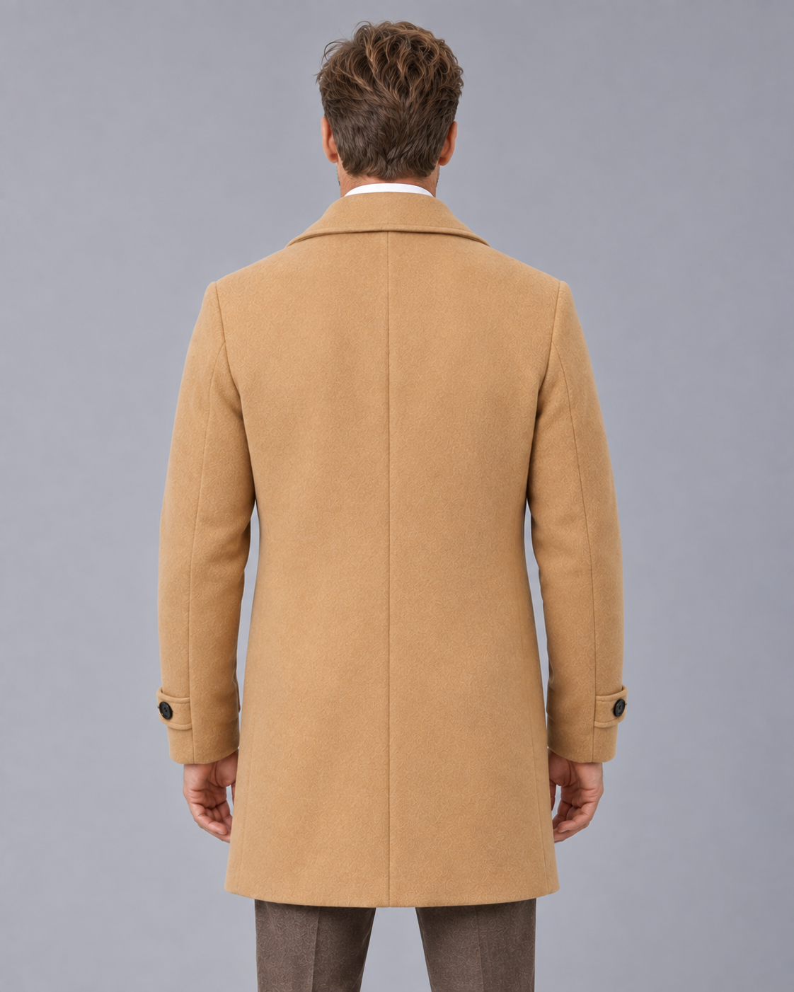 Men's Double-Breasted Wool Overcoat - Wide Lapel