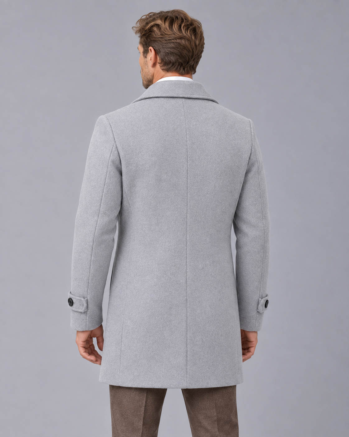 Men's Double-Breasted Wool Overcoat - Wide Lapel