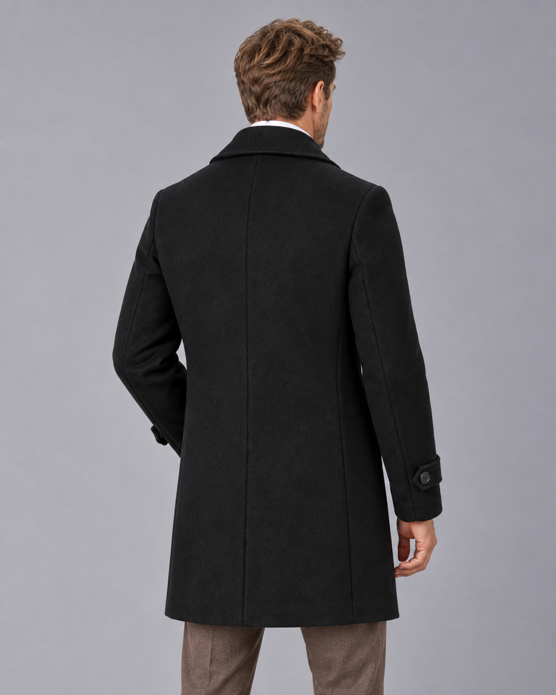 Men's Double-Breasted Wool Overcoat - Wide Lapel