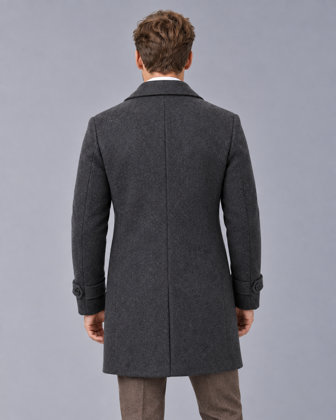 Men's Double-Breasted Wool Overcoat - Wide Lapel
