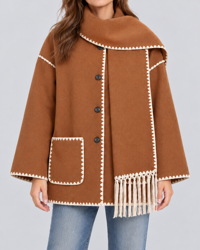 Women's Oversized Whipstitch Fringe Scarf Coat
