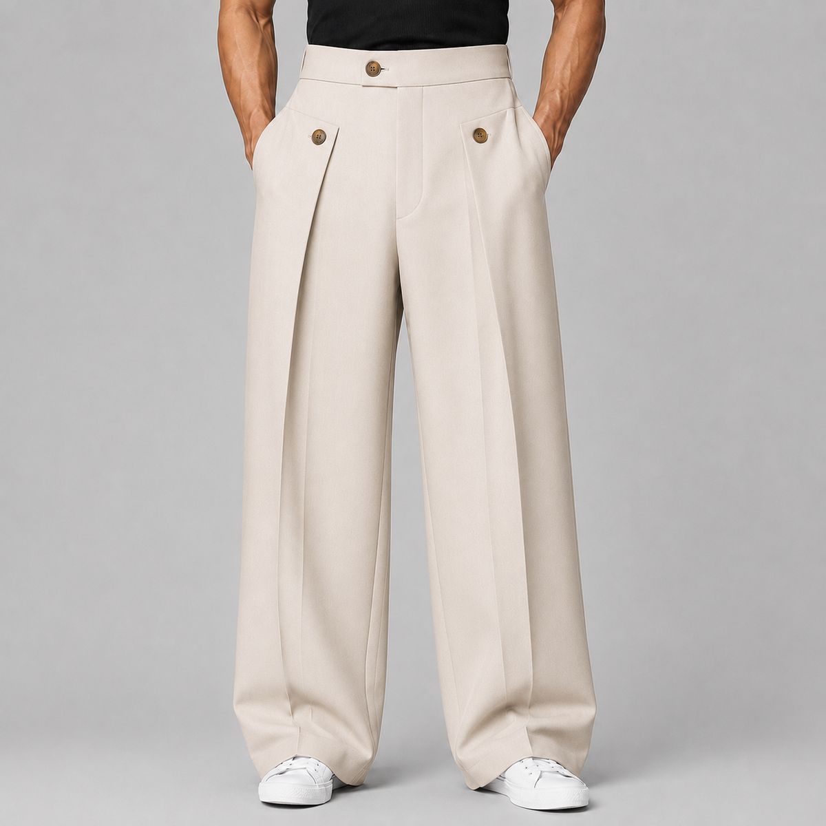 Men's High-Waisted Pleated Tailored Trousers