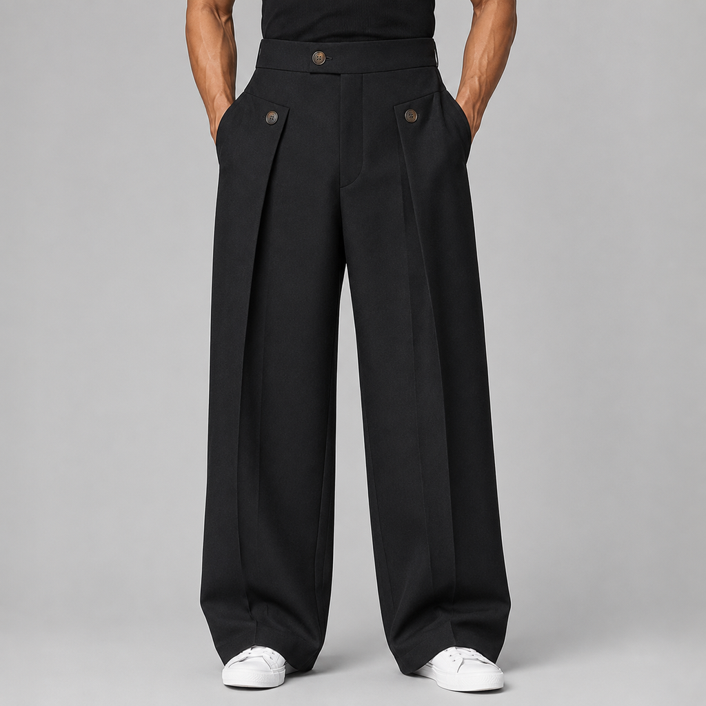 Men's High-Waisted Pleated Tailored Trousers