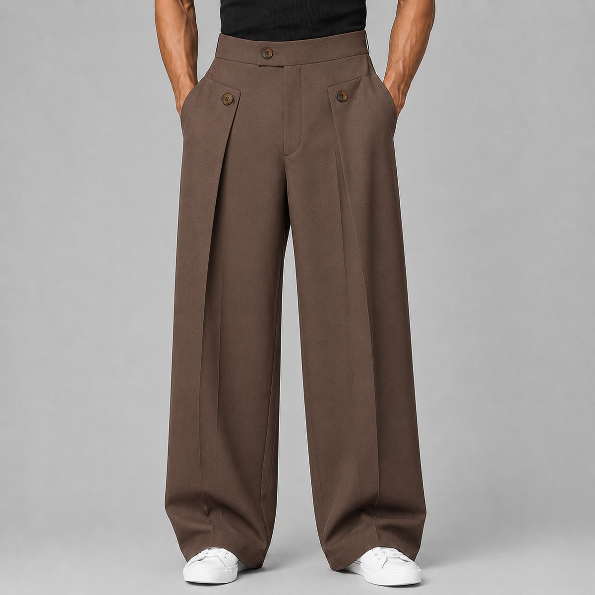 Men's High-Waisted Pleated Tailored Trousers