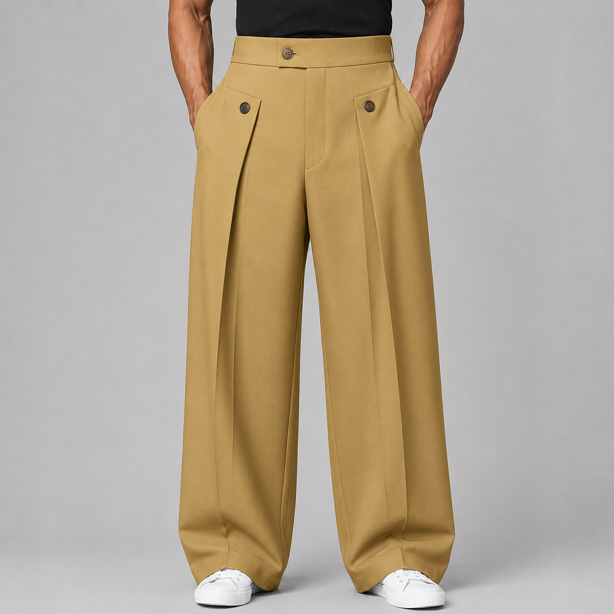 Men's High-Waisted Pleated Tailored Trousers