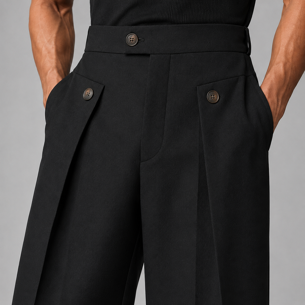 Men's High-Waisted Pleated Tailored Trousers