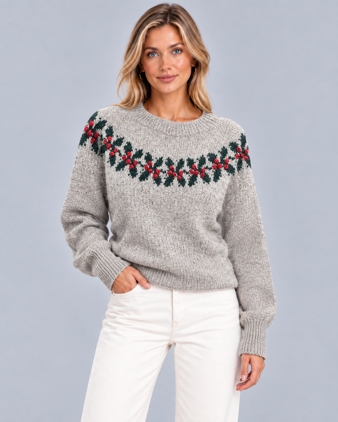 Women's Cozy Crewneck Knitted Jumper | Classic Christmas Reindeer Design with Regular Fit