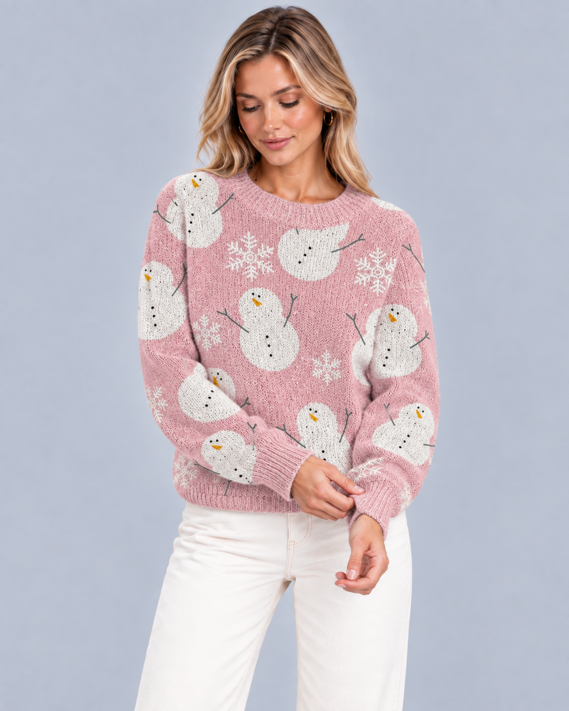Women's Cozy Crewneck Knitted Jumper | Classic Christmas Reindeer Design with Regular Fit