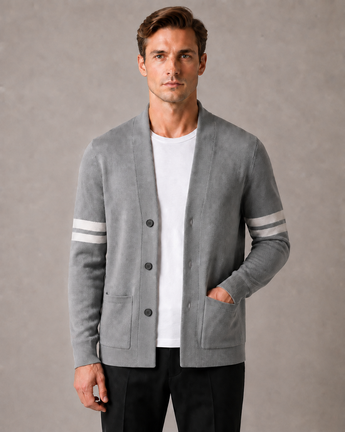 Men's Merino Stripe Front-Button Cardigan