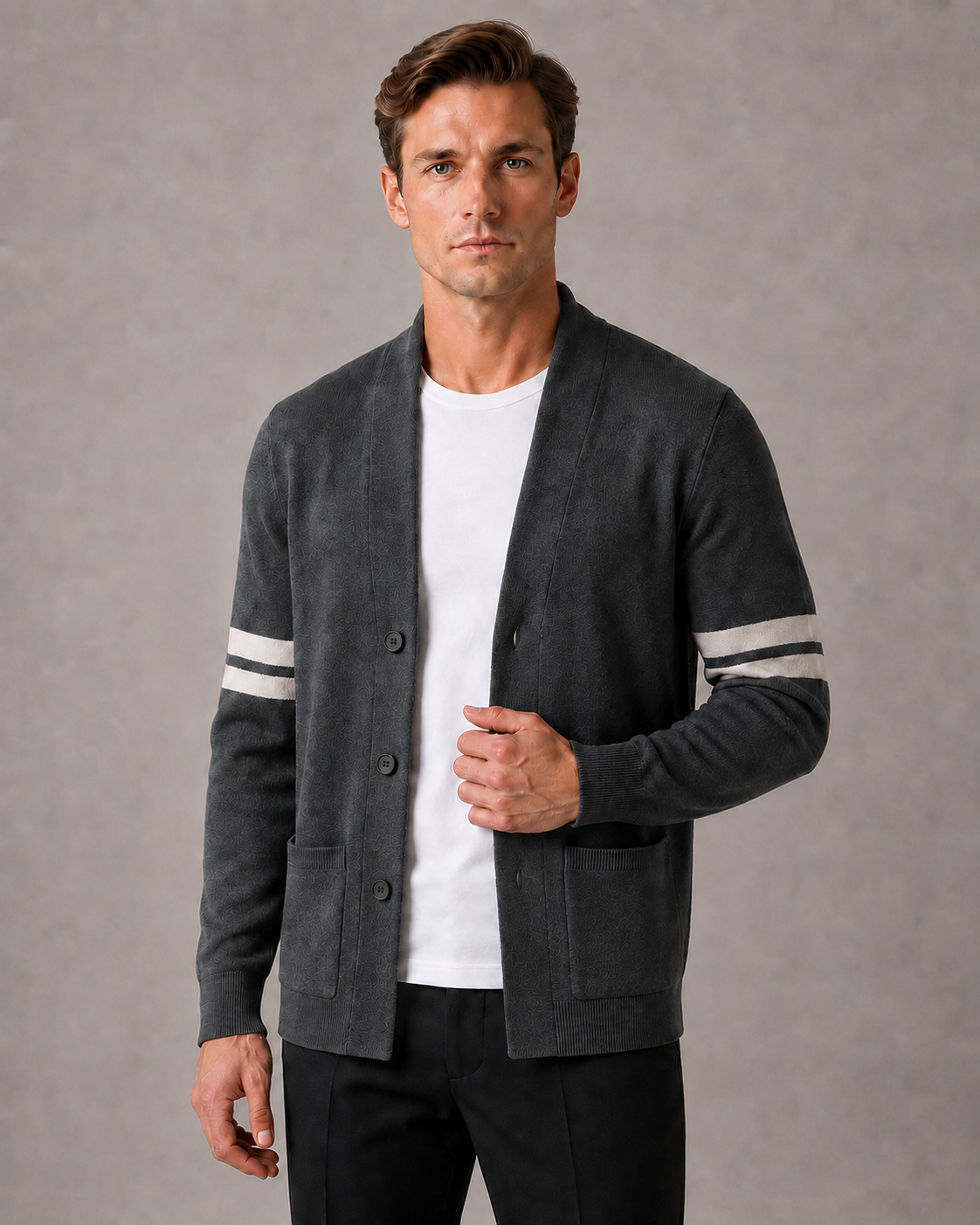 Men's Merino Stripe Front-Button Cardigan