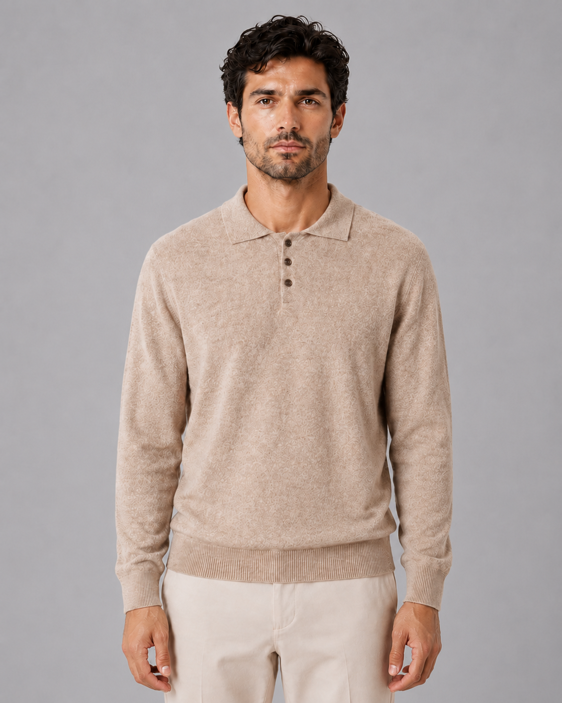 100% Cashmere Crewneck Polo Sweater