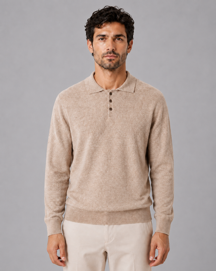 100% Cashmere Crewneck Polo Sweater