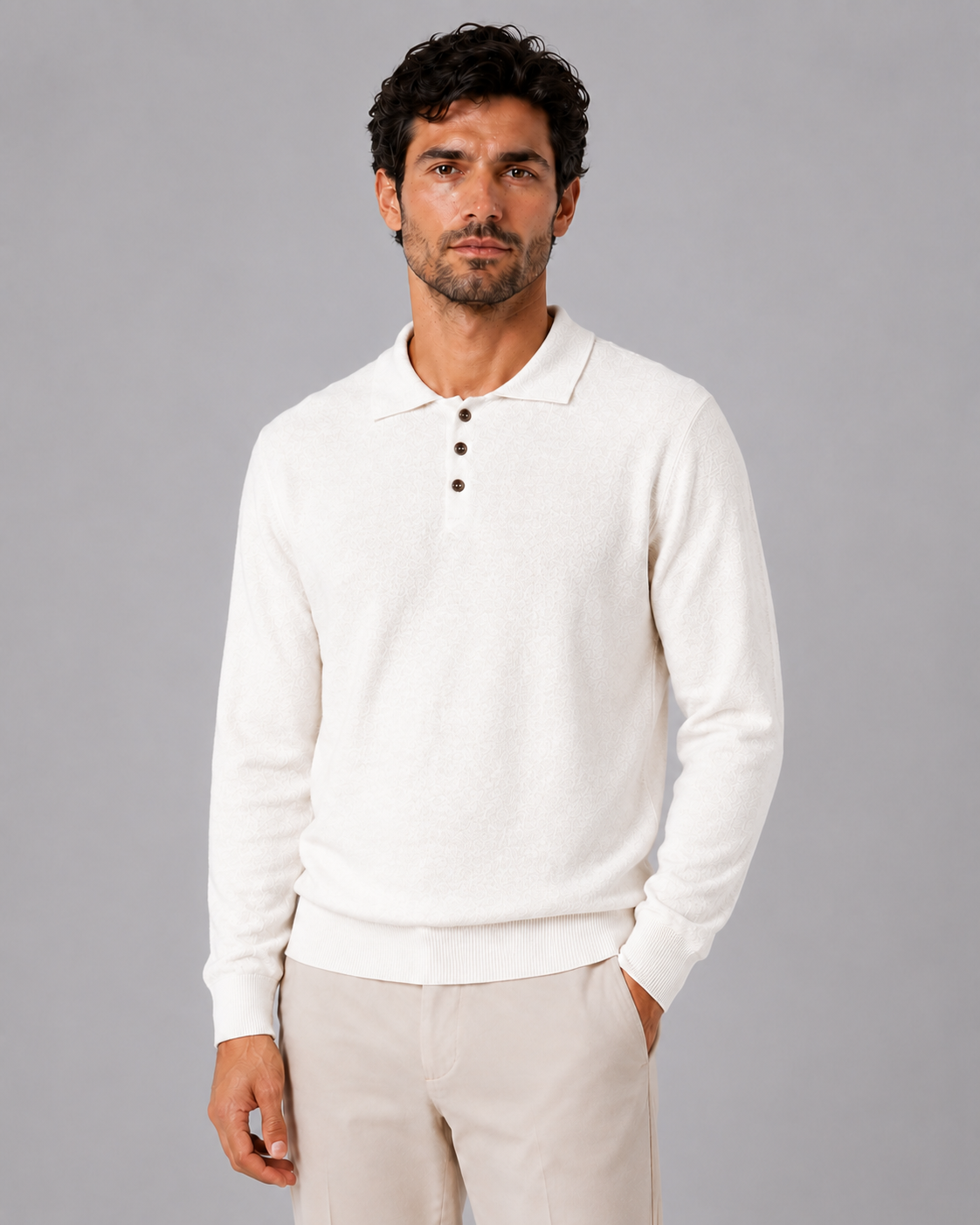 100% Cashmere Crewneck Polo Sweater