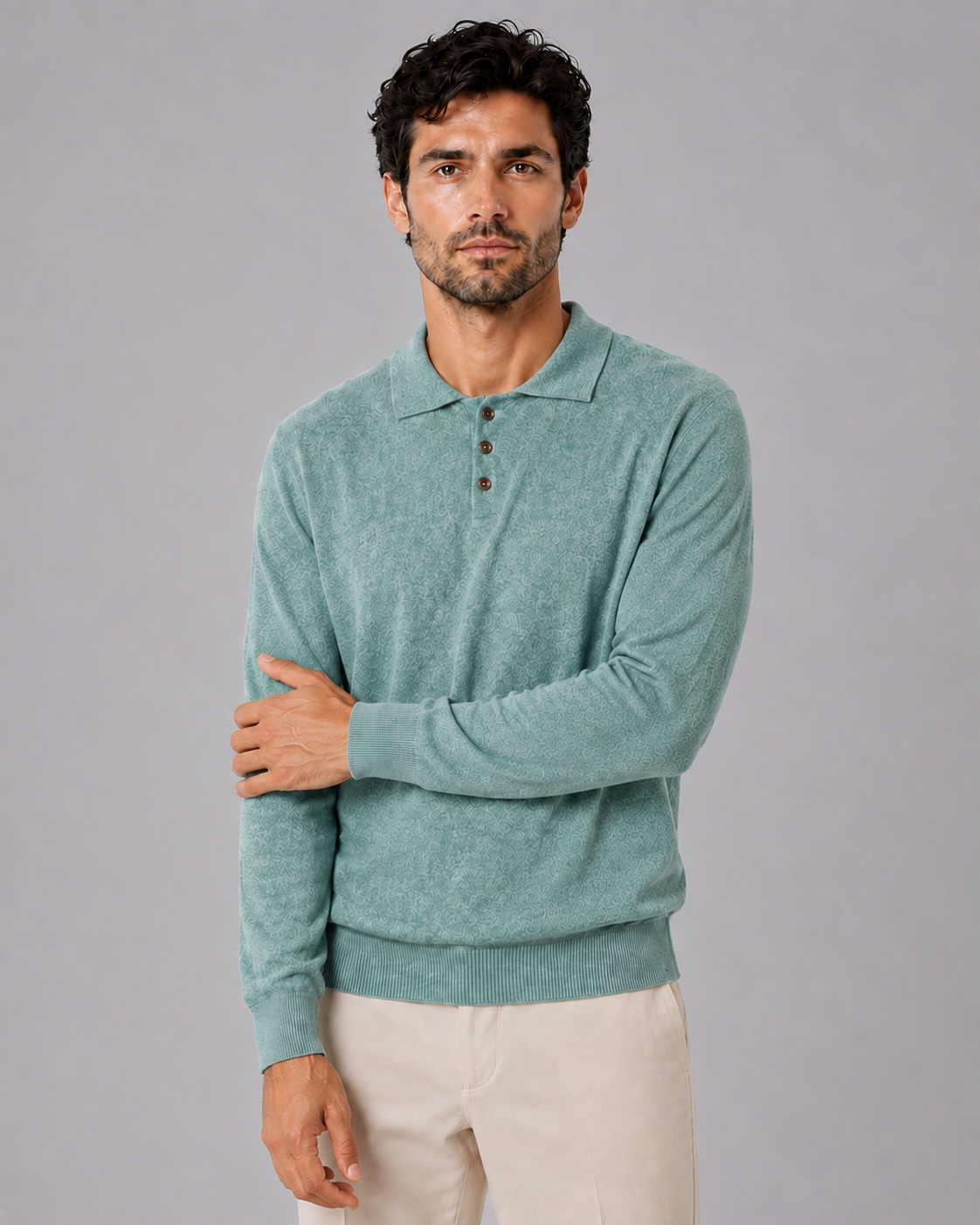 100% Cashmere Crewneck Polo Sweater