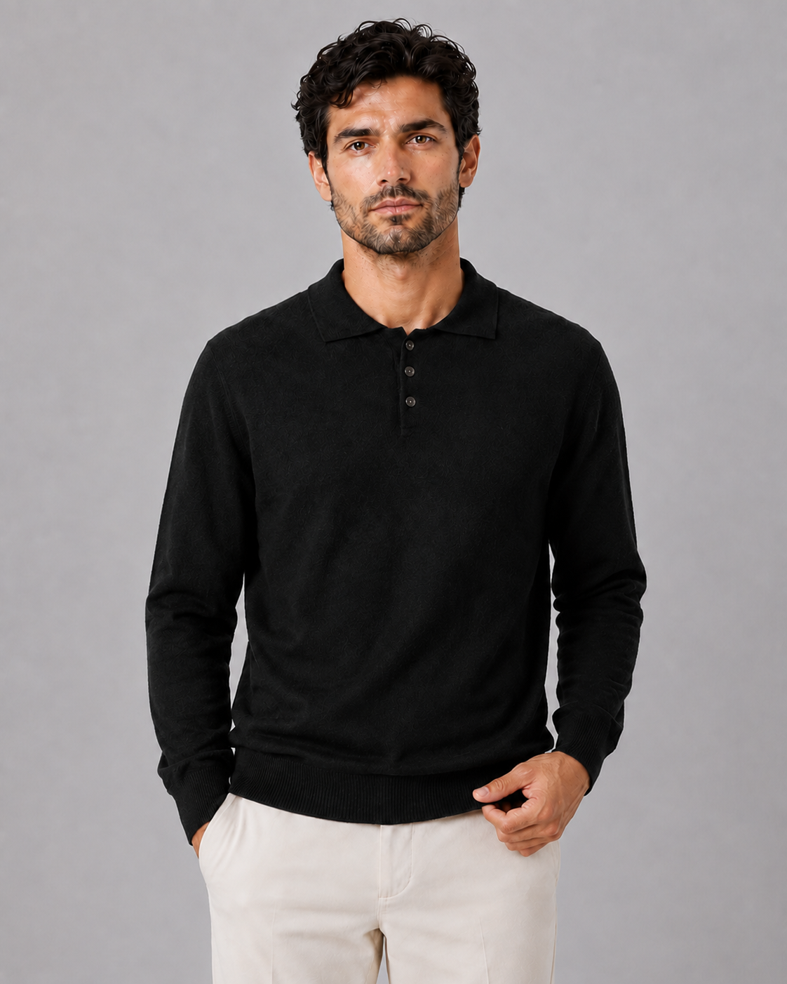 100% Cashmere Crewneck Polo Sweater