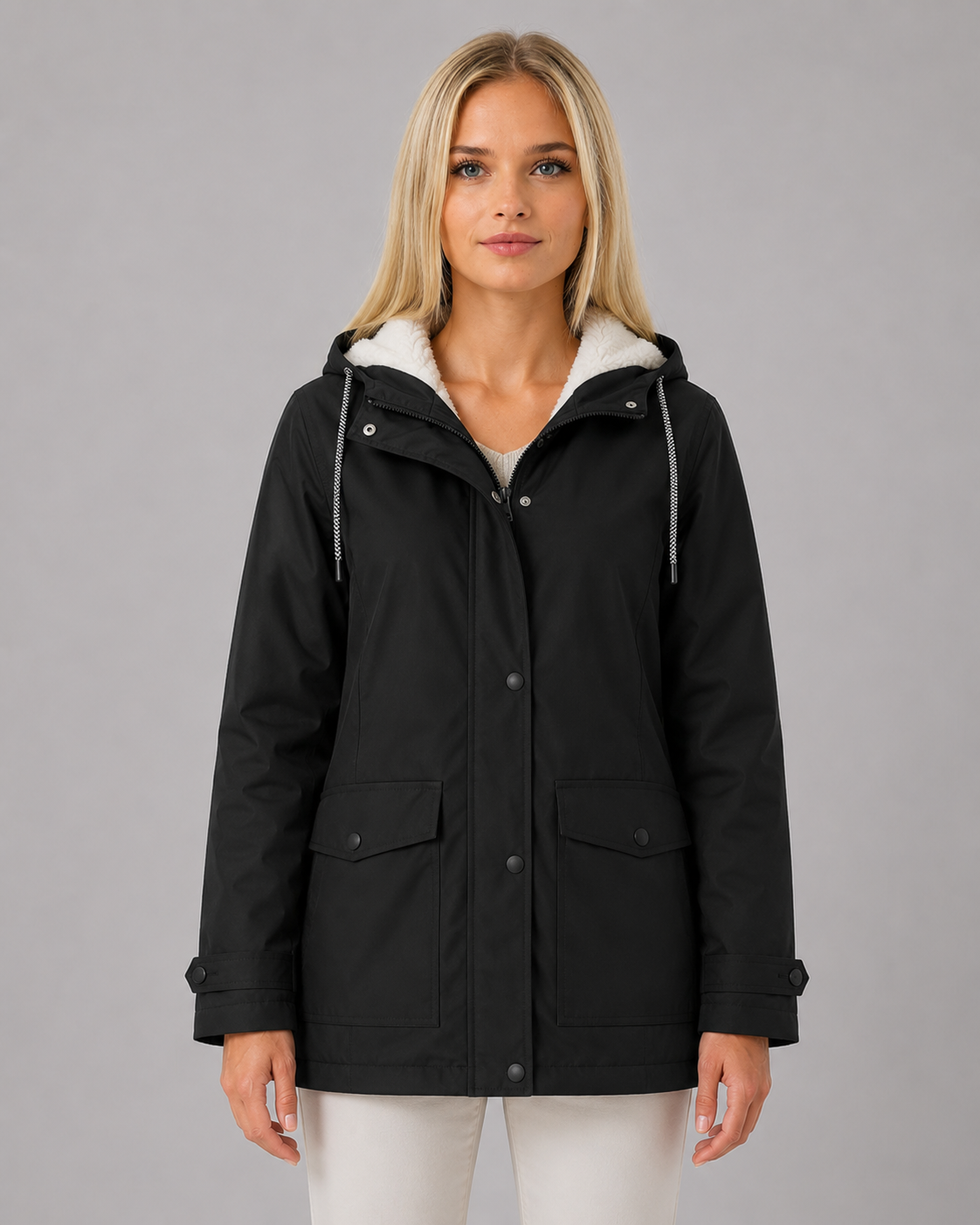 Women's Fleece-Lined Trench Coat with Waterproof & Windproof Design