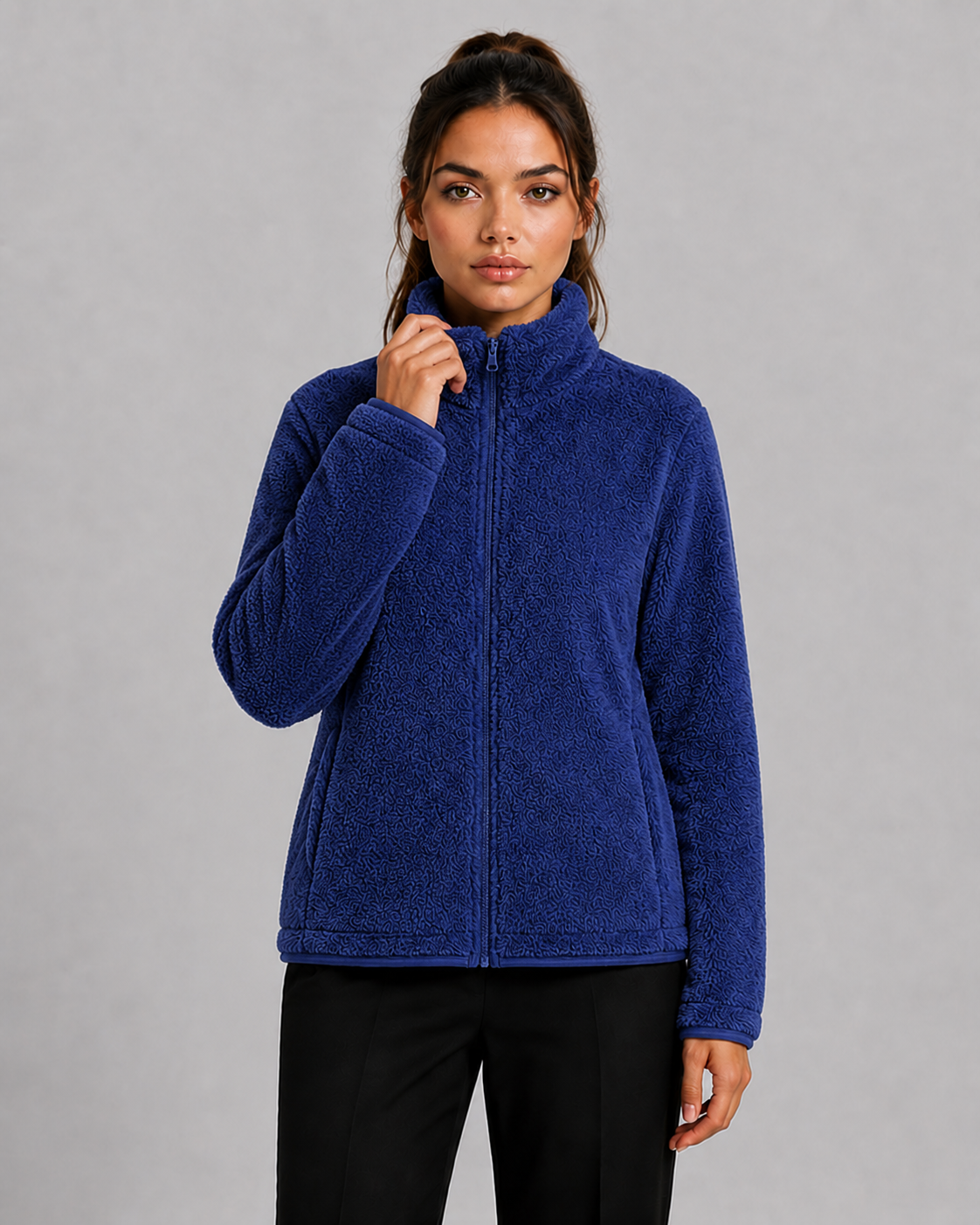 Women's Teddy Fleece Cardigan with High Collar & Soft Lining