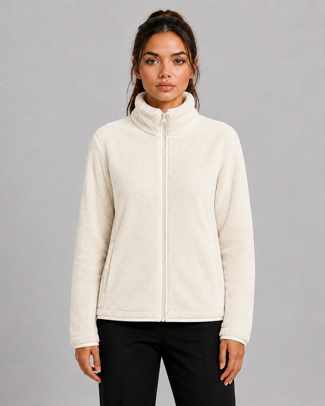 Women's Teddy Fleece Cardigan with High Collar & Soft Lining