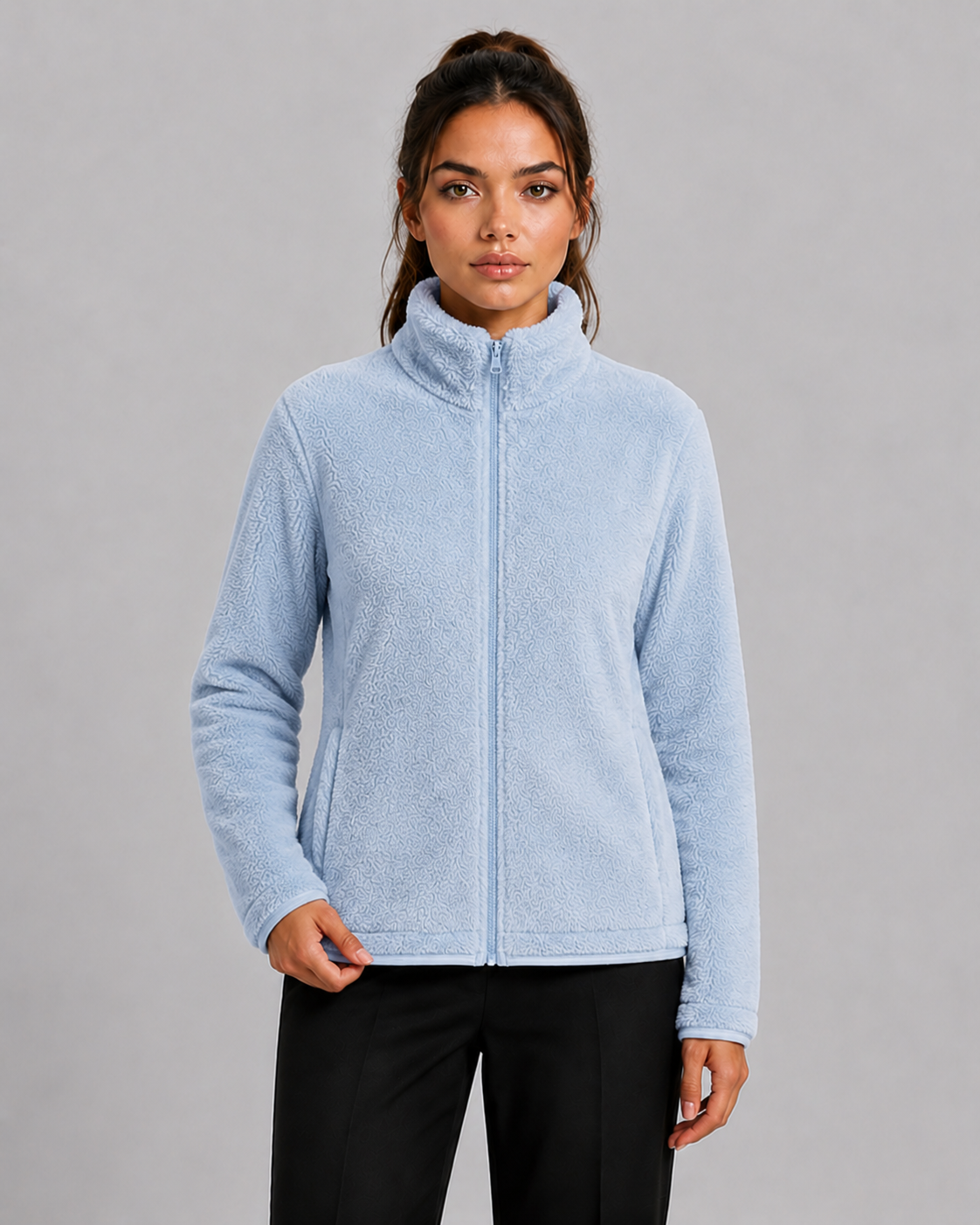 Women's Teddy Fleece Cardigan with High Collar & Soft Lining