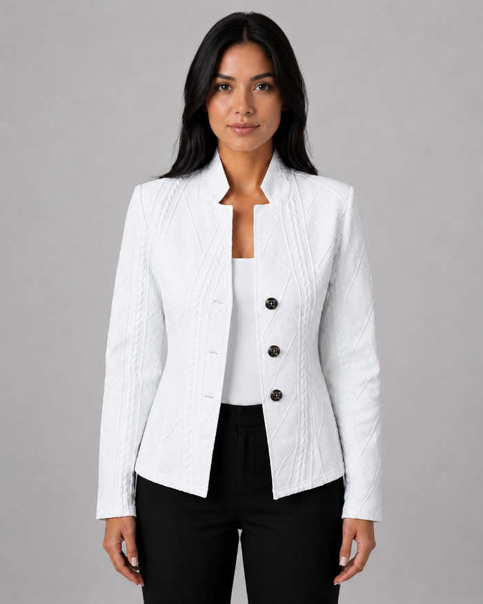Women's Textured Woven Blazer with Tailored Fit & Button Front
