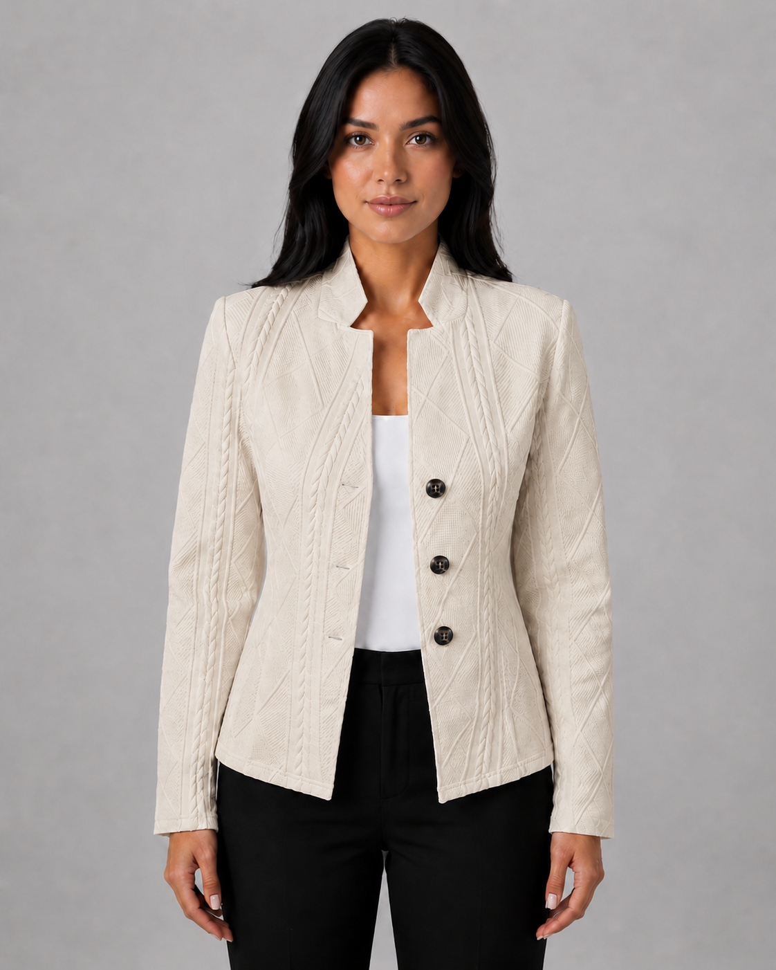 Women's Textured Woven Blazer with Tailored Fit & Button Front