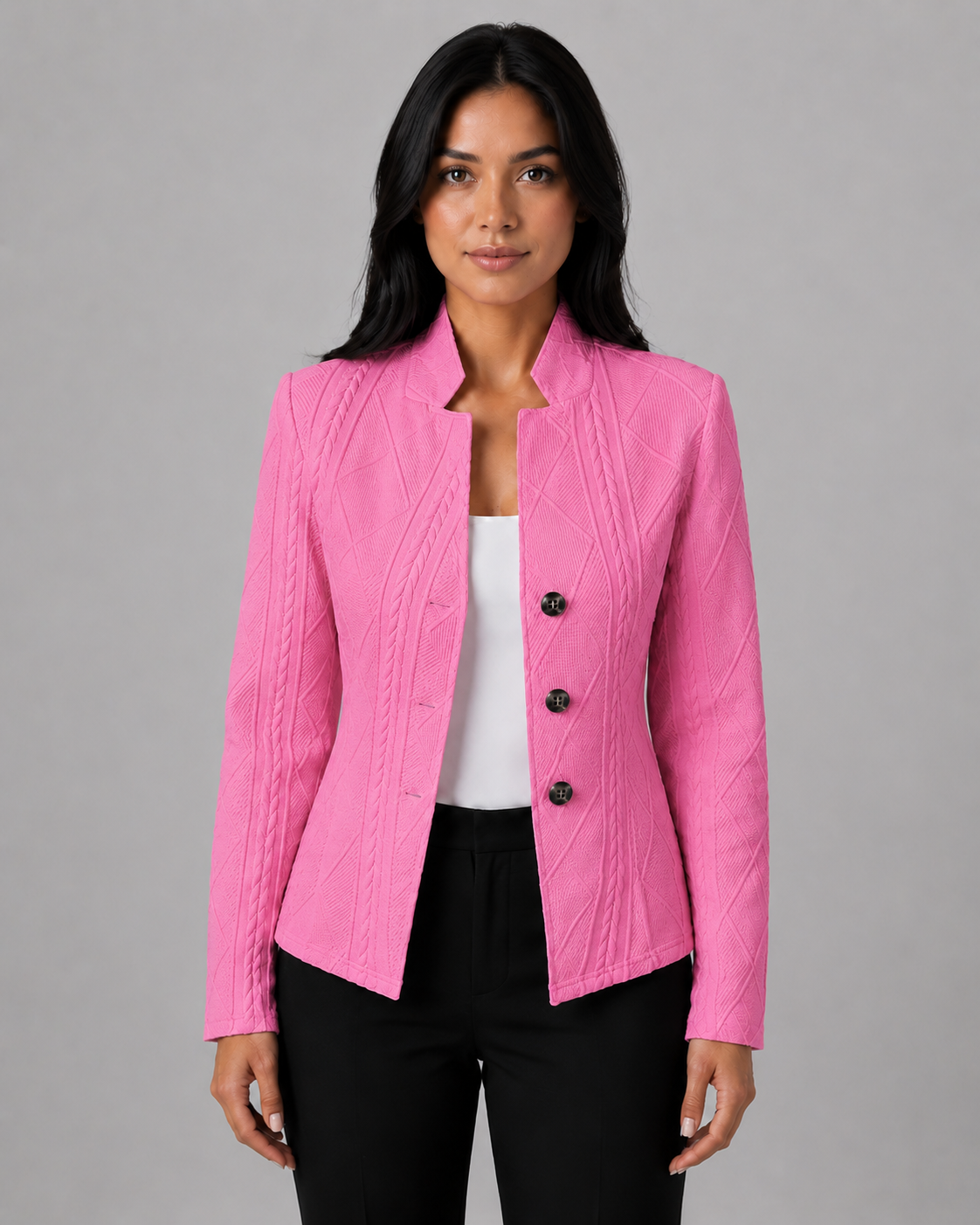 Women's Textured Woven Blazer with Tailored Fit & Button Front