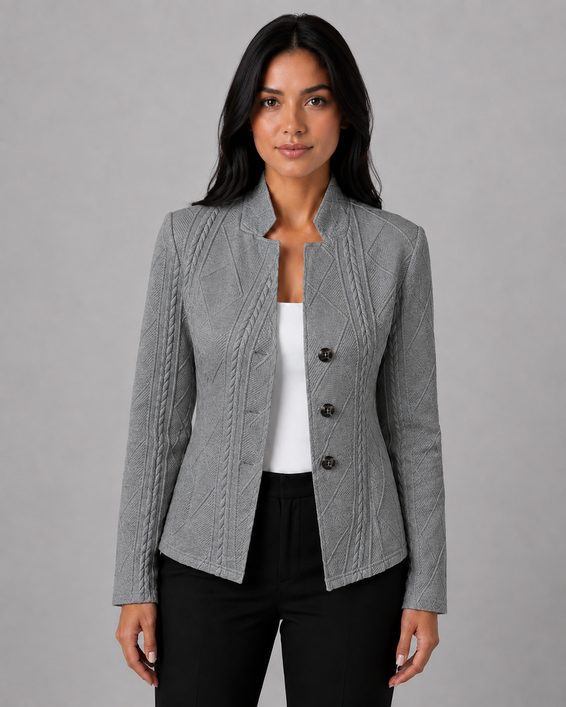 Women's Textured Woven Blazer with Tailored Fit & Button Front