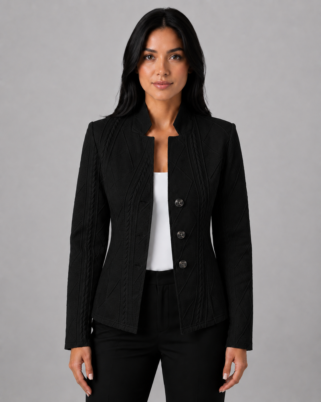 Women's Textured Woven Blazer with Tailored Fit & Button Front