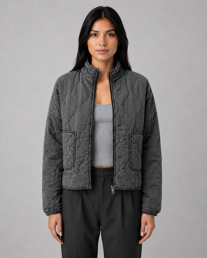 Women's Quilted Jacket with High Collar & Relaxed Fit