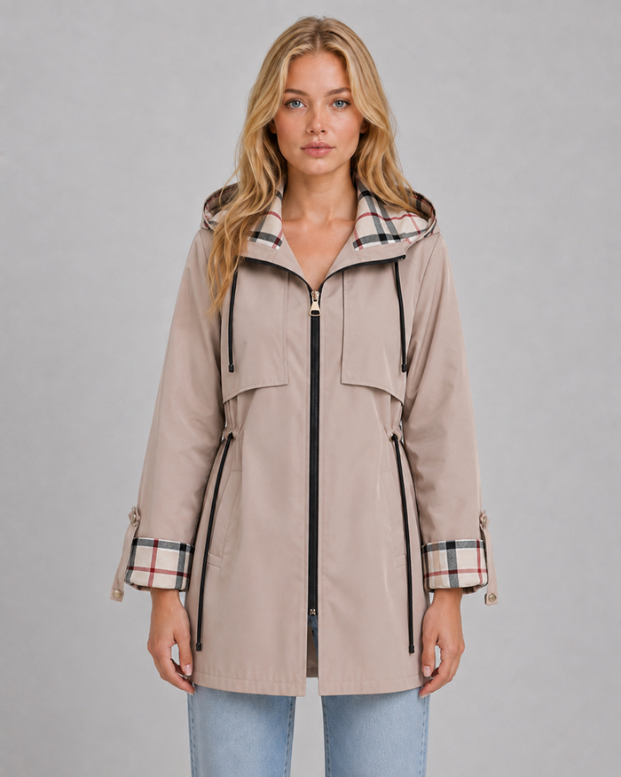 Women's Lightweight Hooded Rain Jacket with Longline Fit & Zip Front