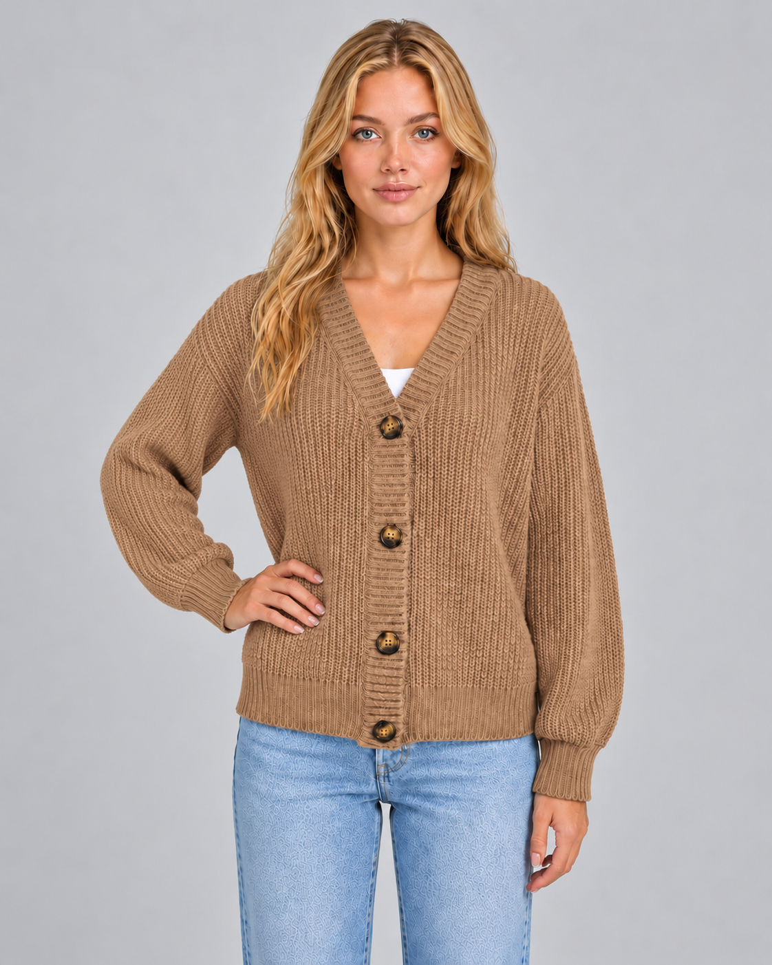 Women's Long Knit Cardigan with V-Neck & Soft Finish