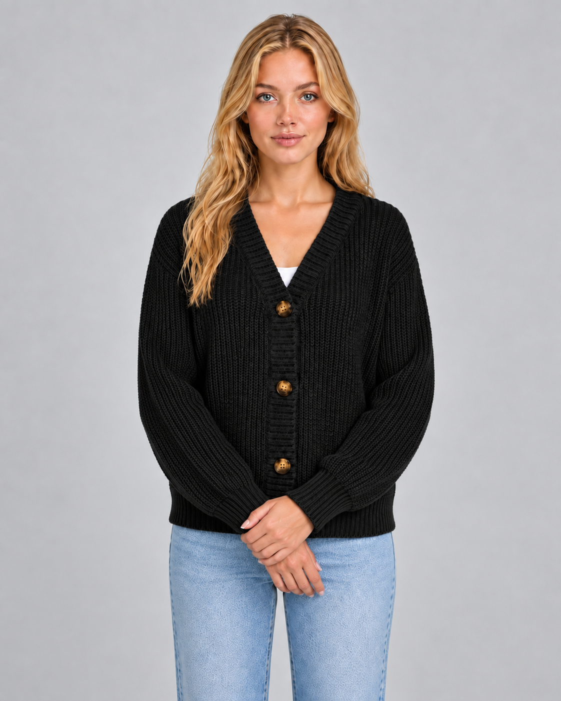 Women's Long Knit Cardigan with V-Neck & Soft Finish