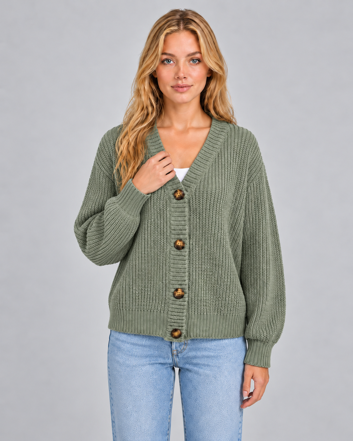 Women's Long Knit Cardigan with V-Neck & Soft Finish