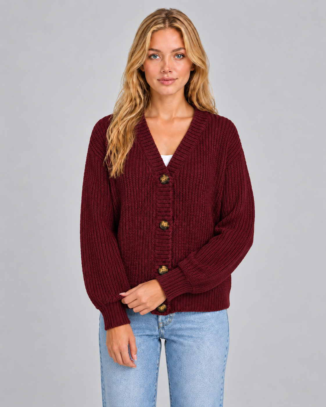 Women's Long Knit Cardigan with V-Neck & Soft Finish