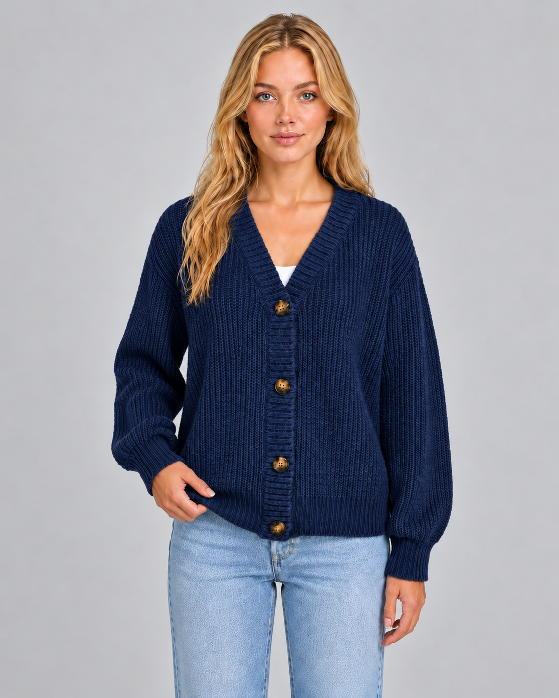 Women's Long Knit Cardigan with V-Neck & Soft Finish