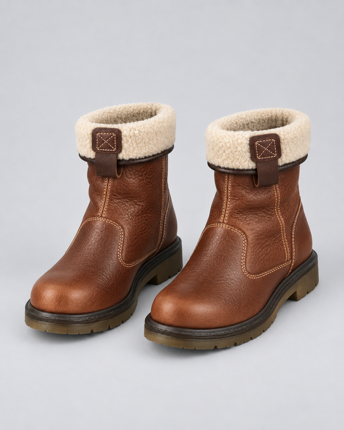 Men's Shearling-Lined Fold-Down Leather Boots
