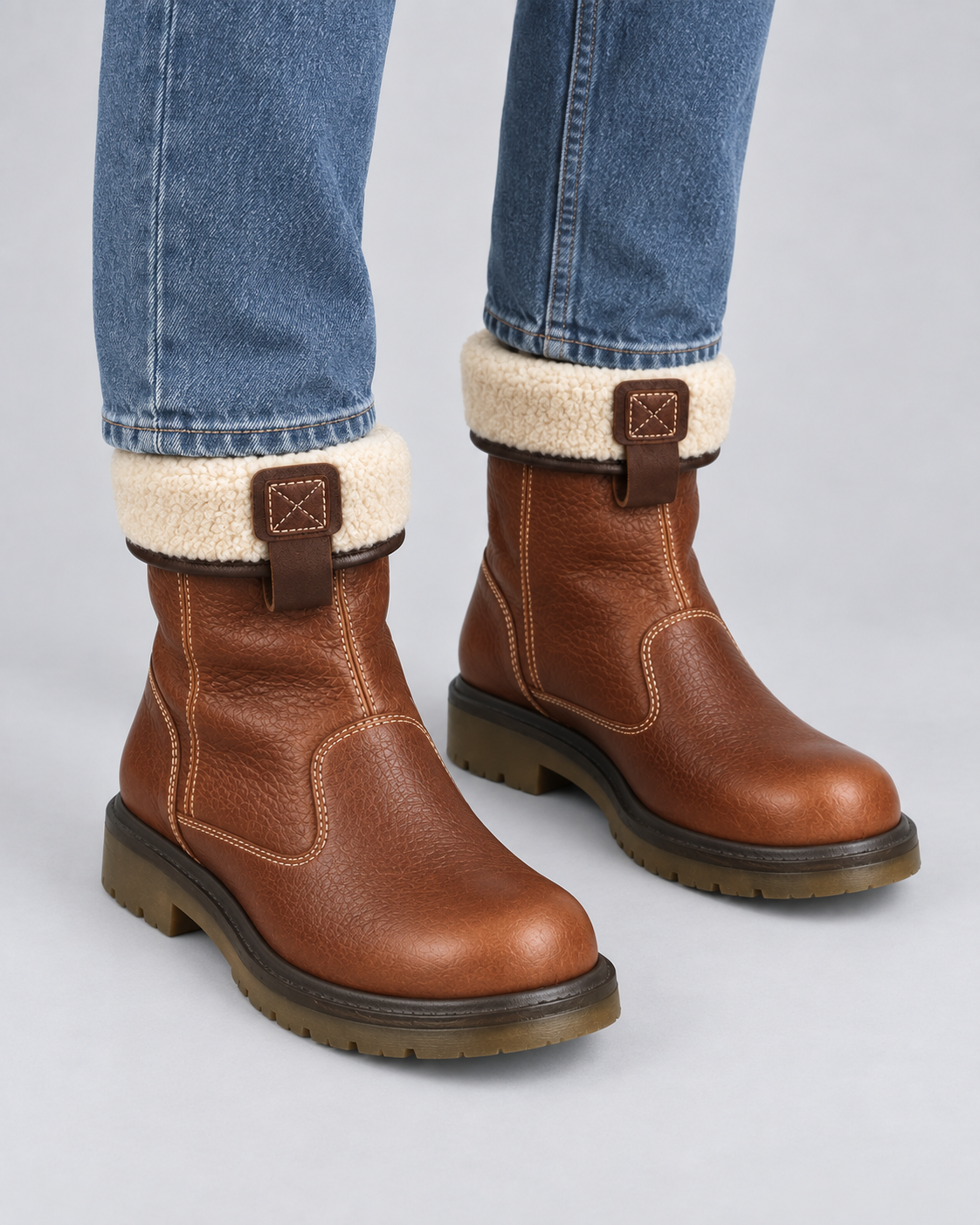 Men's Shearling-Lined Fold-Down Leather Boots
