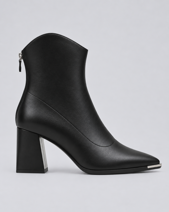 Women's Faux Leather Pointed-Toe Ankle Boots with Slip-On Design