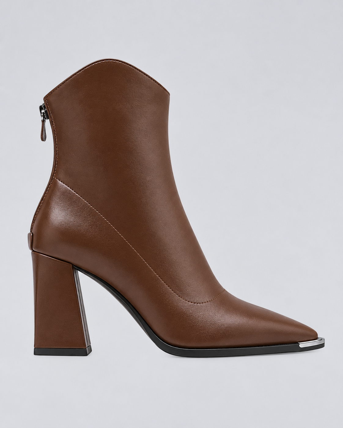 Women's Faux Leather Pointed-Toe Ankle Boots with Slip-On Design