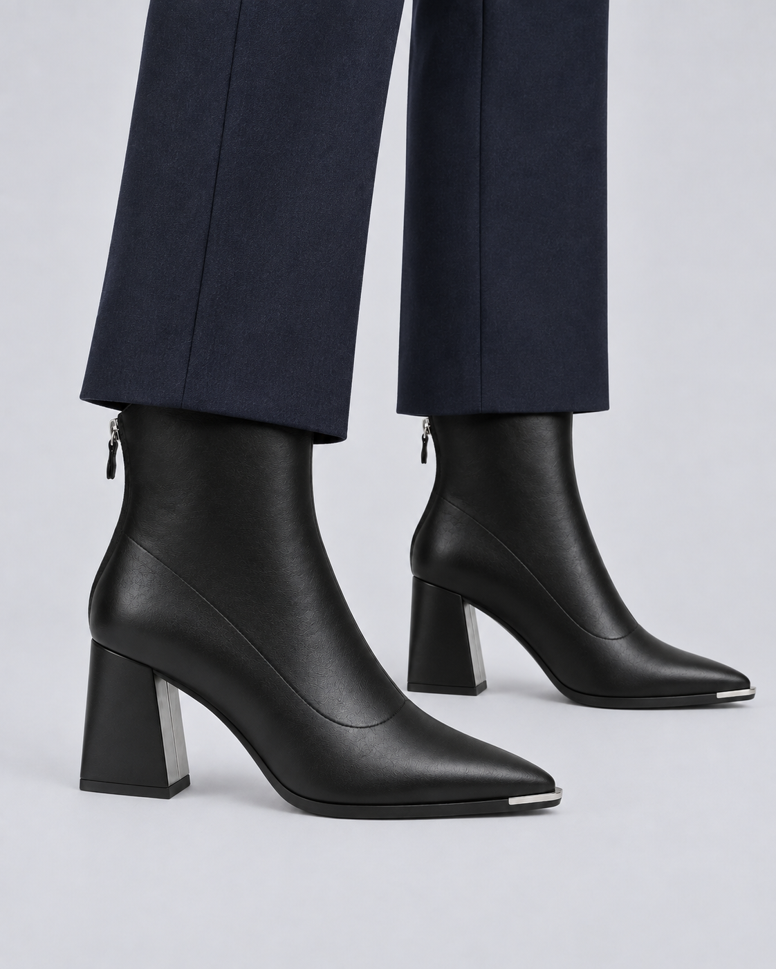 Women's Faux Leather Pointed-Toe Ankle Boots with Slip-On Design