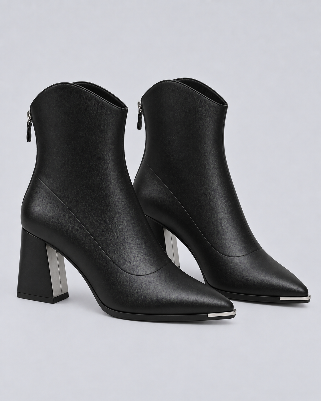 Women's Faux Leather Pointed-Toe Ankle Boots with Slip-On Design