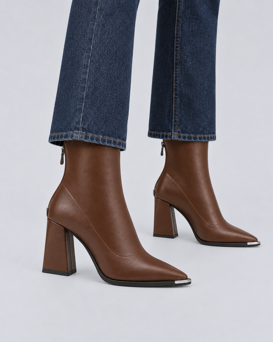 Women's Faux Leather Pointed-Toe Ankle Boots with Slip-On Design