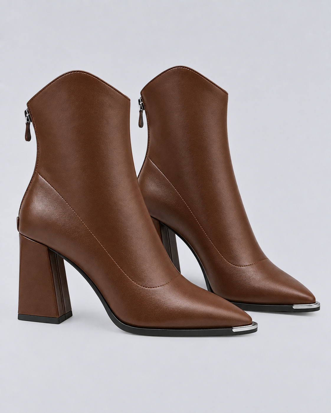 Women's Faux Leather Pointed-Toe Ankle Boots with Slip-On Design