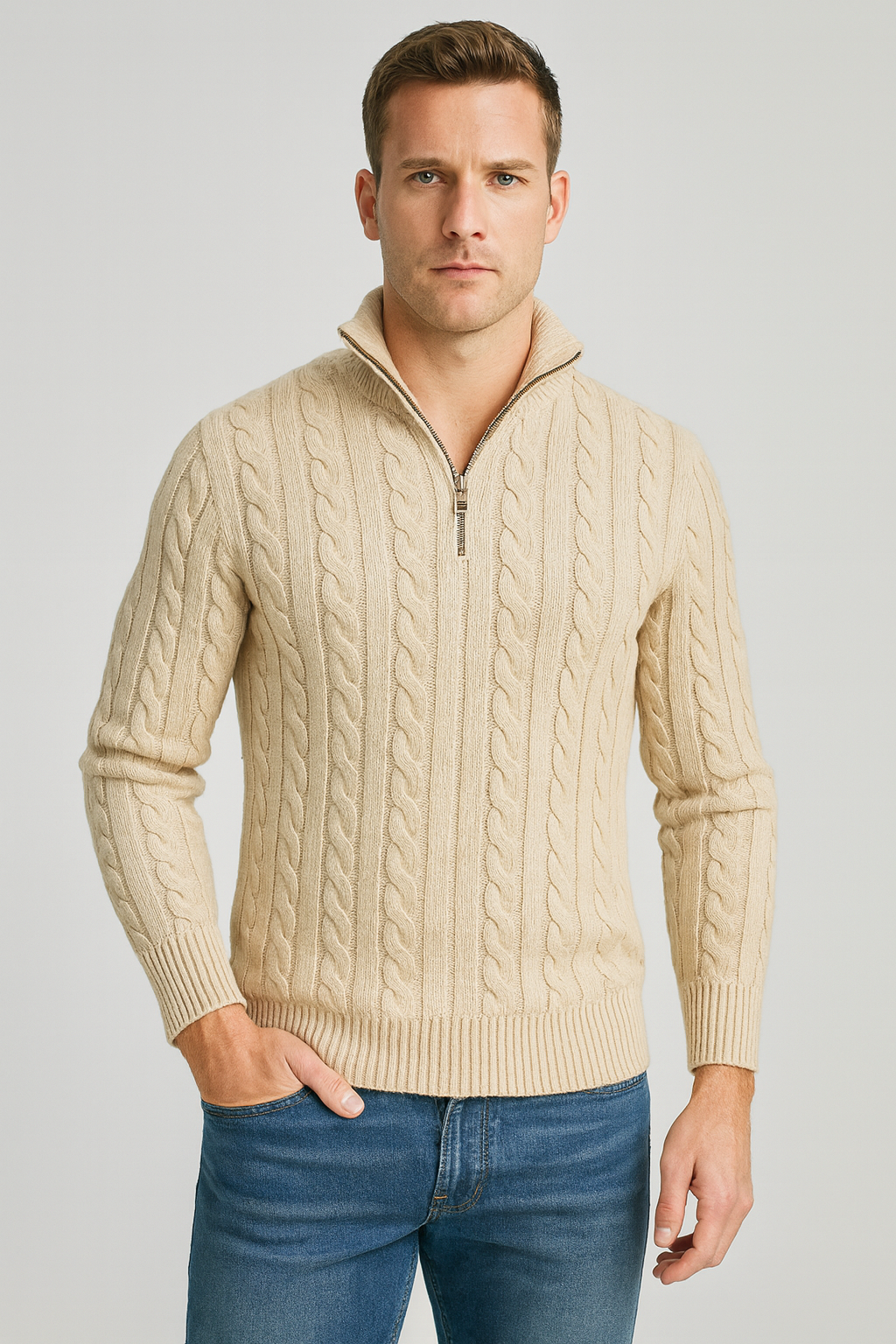 Men's Cable Knit Half-Zip Sweater