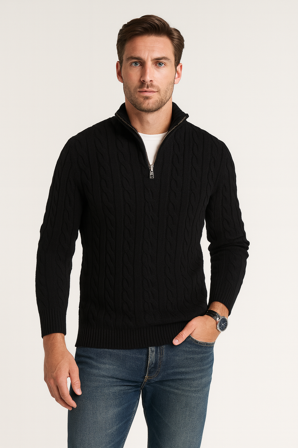 Men's Cable Knit Half-Zip Sweater
