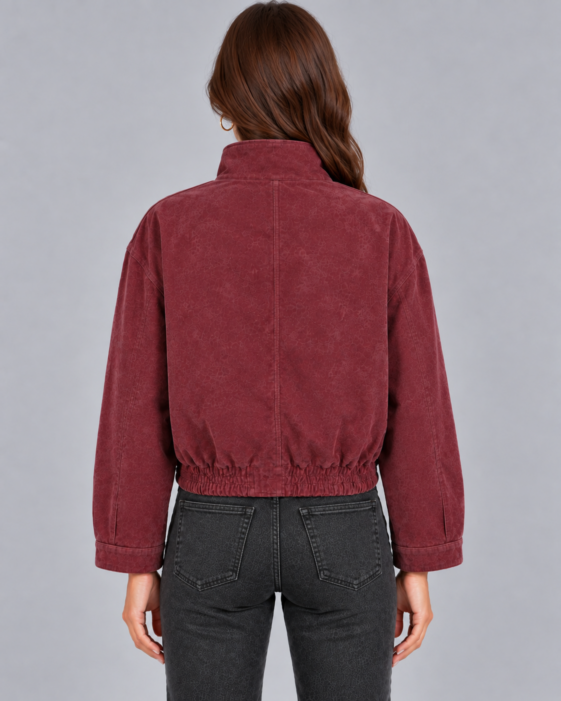 Women's High Collar Suede Oversized Bomber Jacket