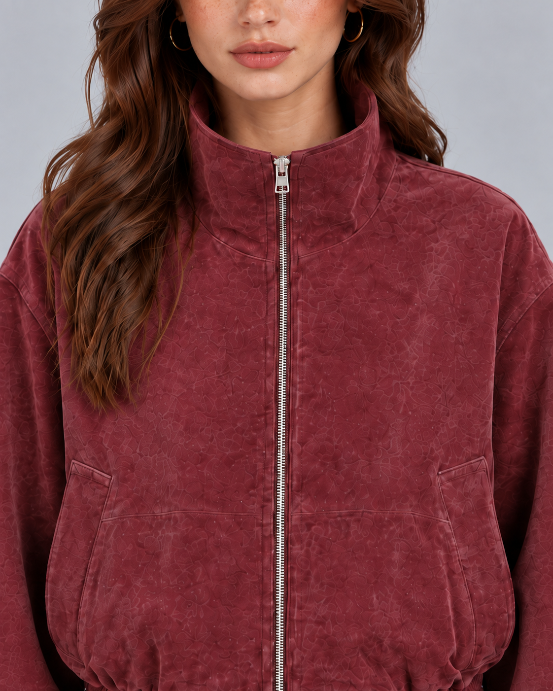 Women's High Collar Suede Oversized Bomber Jacket