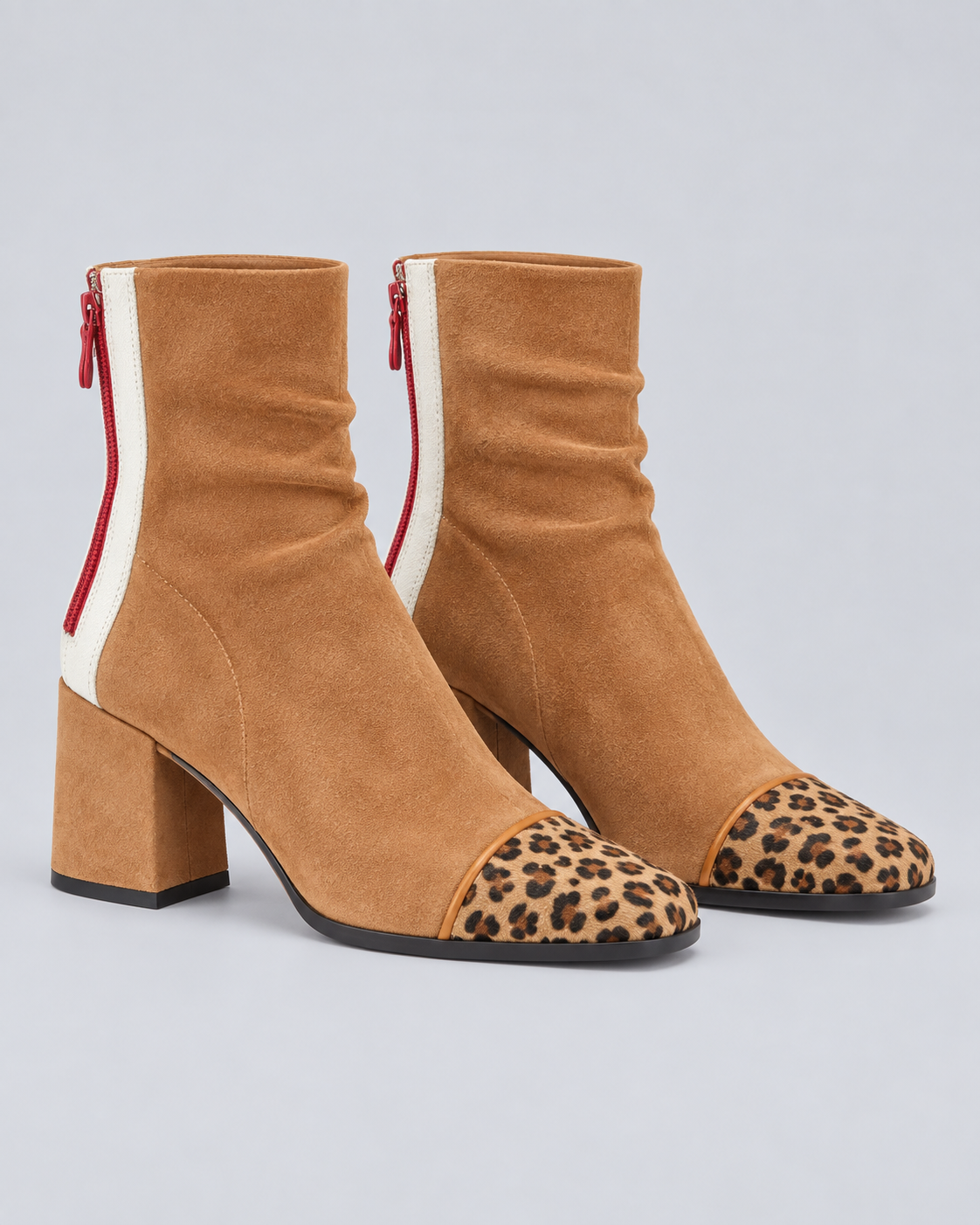 Women's Chic Ankle Boots with Block Heel & Leopard Print Toe