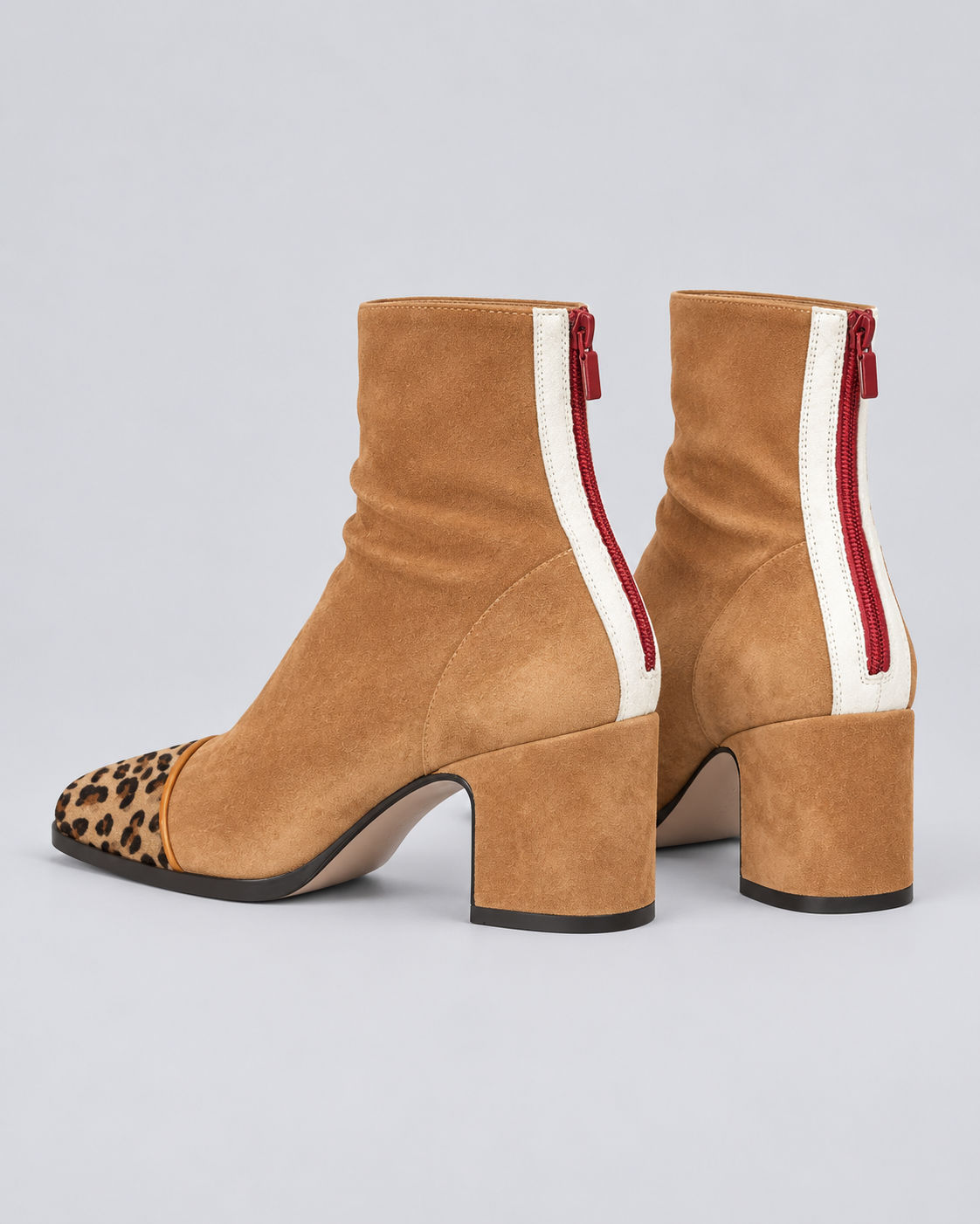 Women's Chic Ankle Boots with Block Heel & Leopard Print Toe