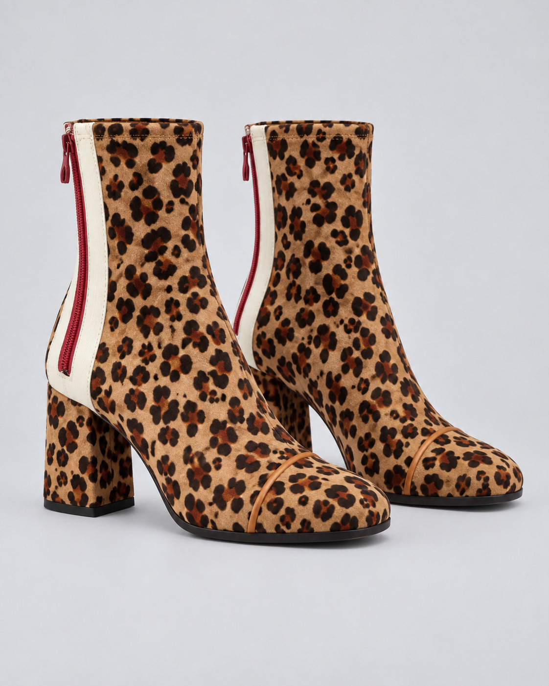Women's Chic Ankle Boots with Block Heel & Leopard Print Toe